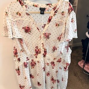 Torrid Cream Blouse with Ruffled Notched Collar